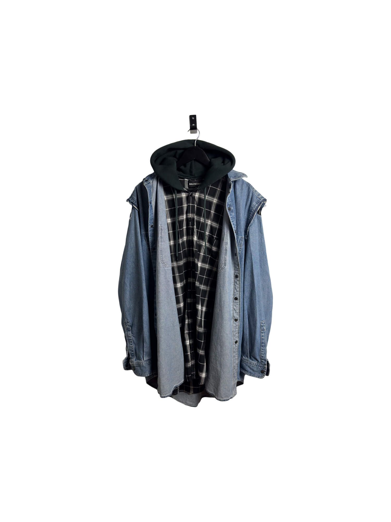 Balenciaga F/W18 Detachable Layered Hybrid Hooded Denim Shirt Size US L / EU 52-54 / 3 - 3 Thumbnail
