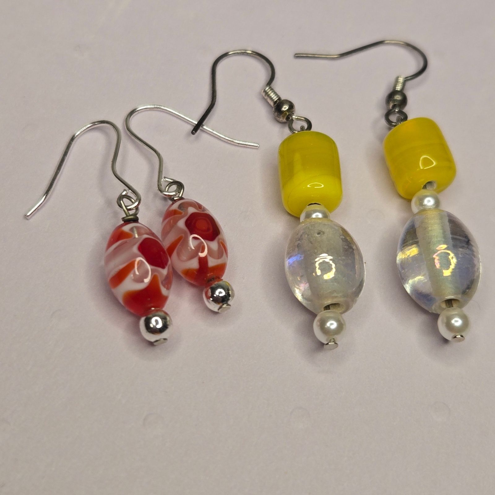 Vintage Artisan Handmade Earrings Yellow Iridescent Red Floral Boho Size ONE SIZE - 8 Thumbnail