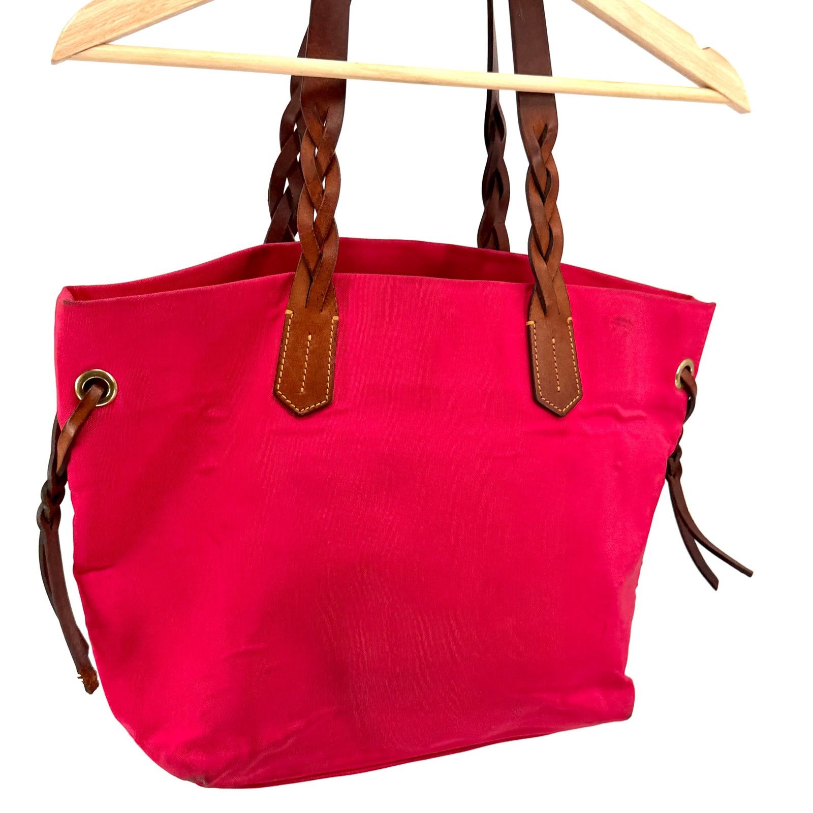 Dooney & Bourke Neon Pink Canvas Shopper Braided Leather Tote Bag Size ONE SIZE - 5 Thumbnail