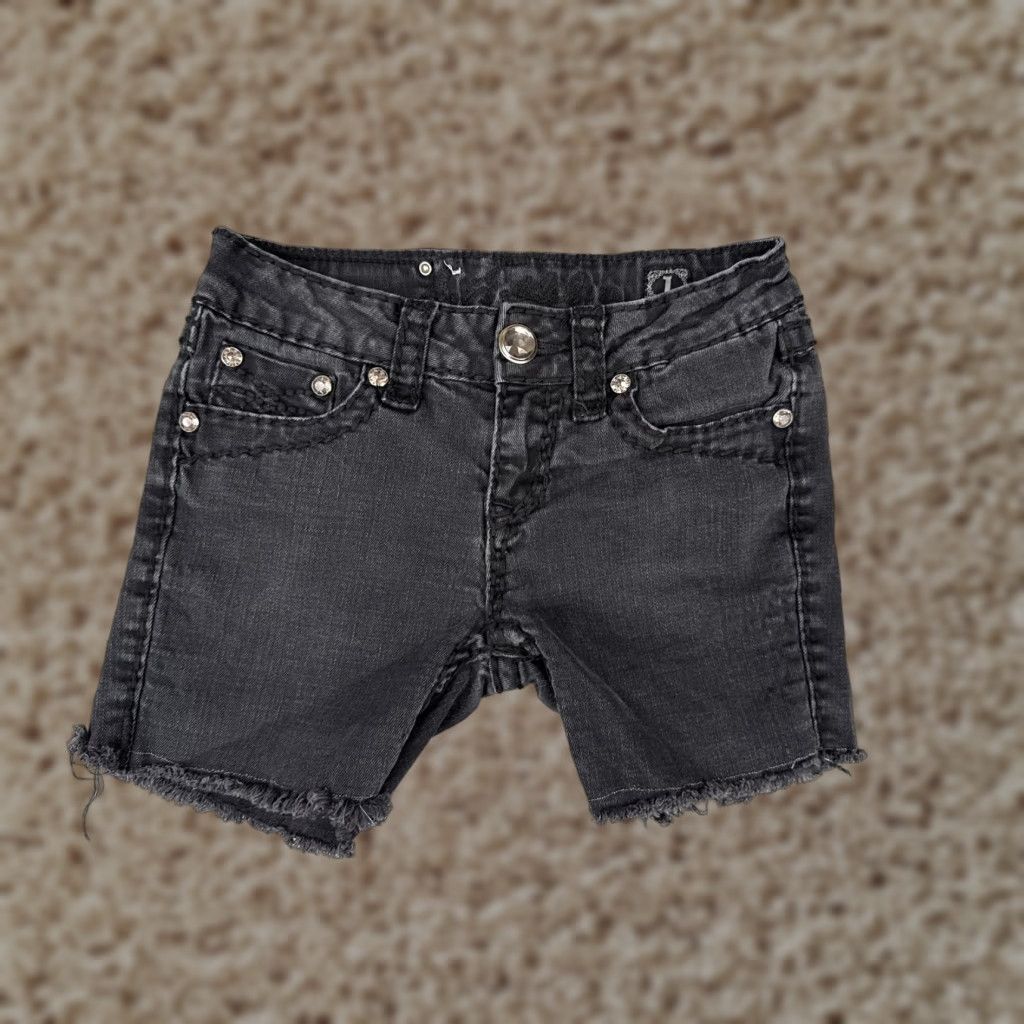 LA Idol Jeans Shorts Juniors 1 Black Denim Cut-Off Frayed Hem Rhinestone 24x4.5