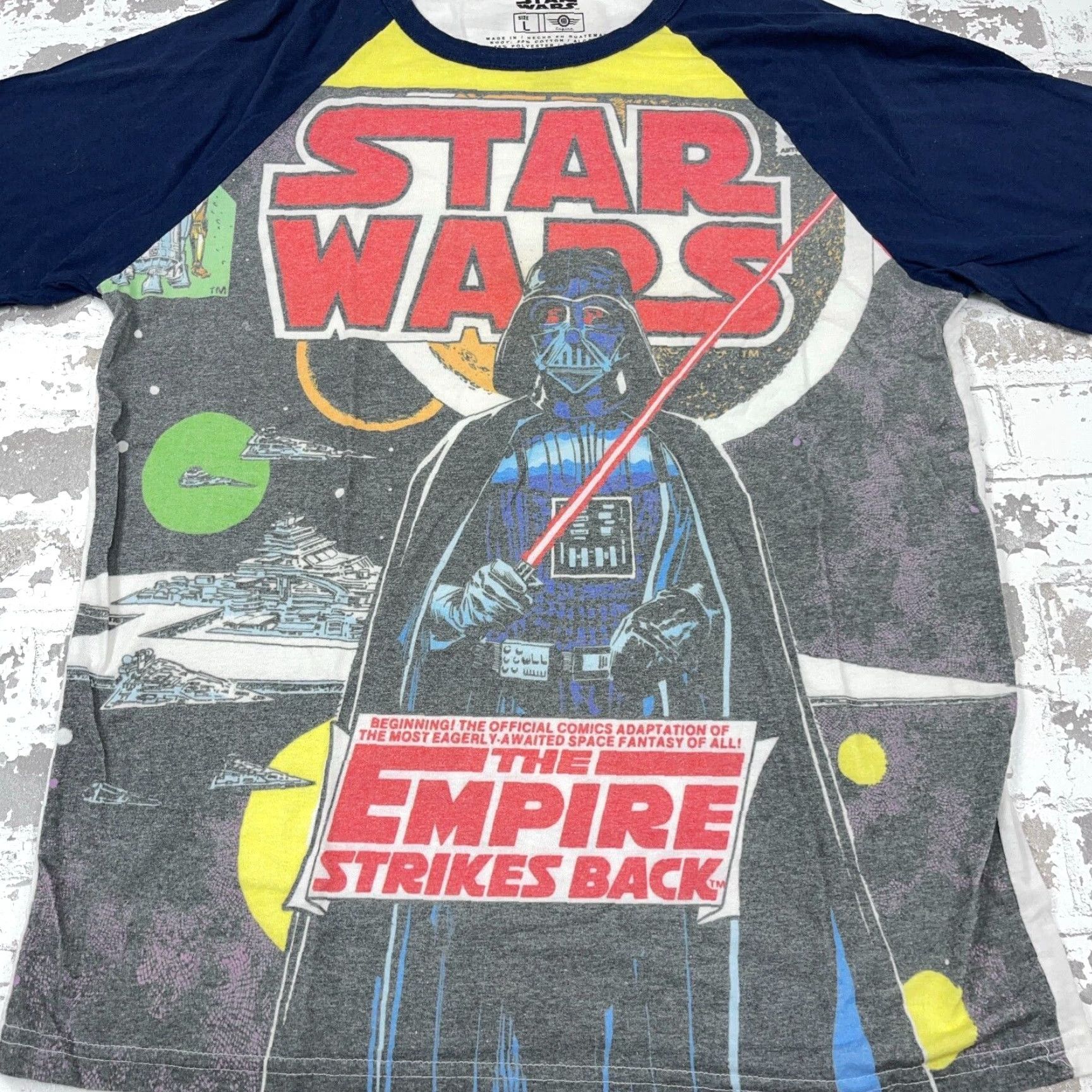 Star Wars Star Wars T-Shirt Men Large Blue Darth Vader Graphic Print Raglan Vintage Style 2010s Caped Fan Favorite Mens Size US L / EU 52-54 / 3 - 2 Thumbnail