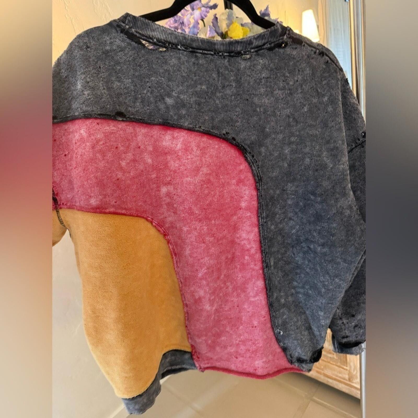 Other Gilded Intent Distressed Color Block Washed Sweatshirt Size XS / US 0-2 / IT 36-38 - 7 Thumbnail