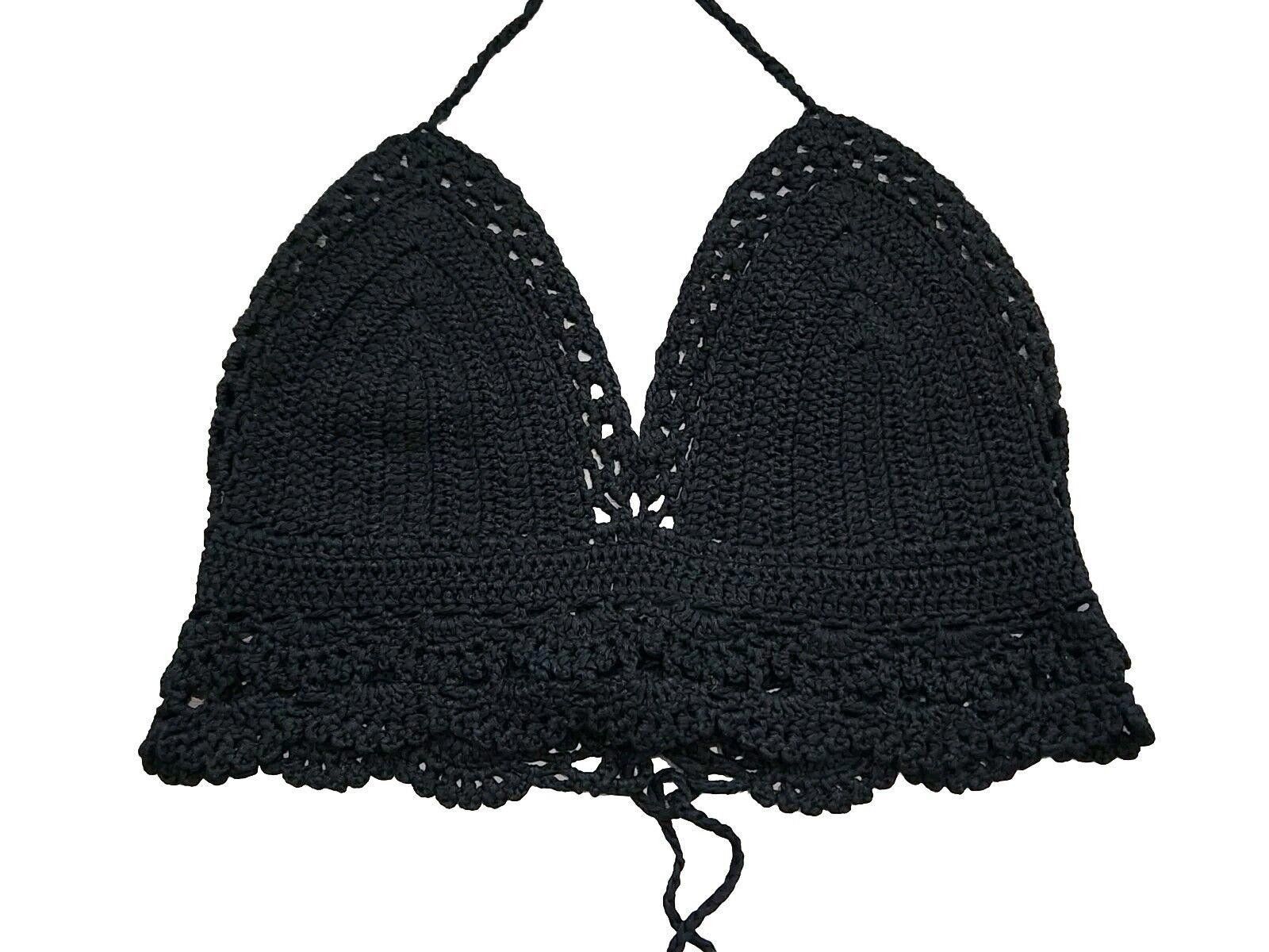 Designer Black Crochet Top One Size Adjustable Boho Hippie Festival Size ONE SIZE - 2 Thumbnail