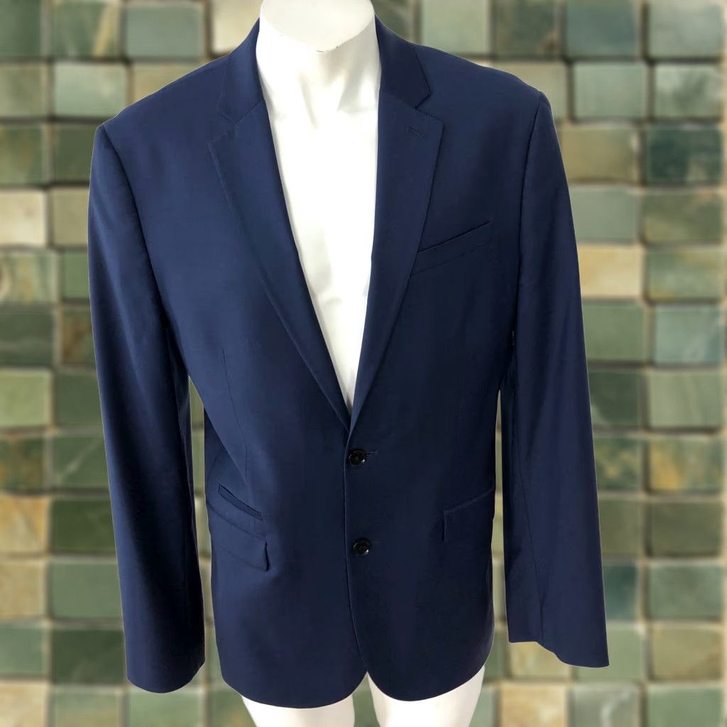 Express Express Slim Fit Wool Blend Two Button Blazer Jacket Blue Mens 40 Regular Notch Lapel 4-Button Front Single-Breasted Vintage N/A Size 40R - 1 Thumbnail
