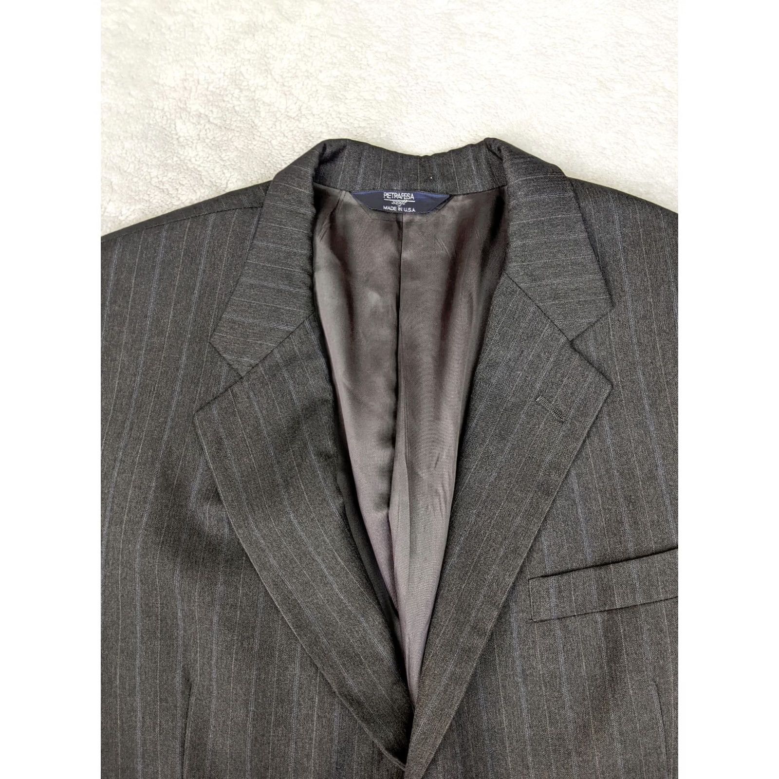 Vintage Pietrafesa Blazer Jacket Striped 46L Gray Chalk Wool 2 Button Notch Lapel Mens Size 46R - 5 Thumbnail