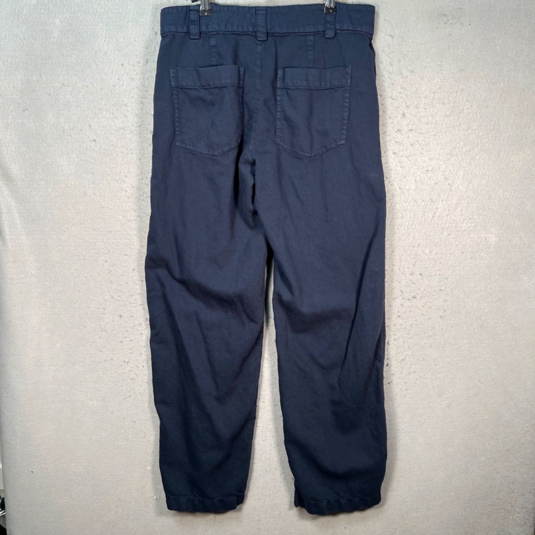 Vince Vince Womens Pants Navy Blue Flat Front Straight Leg Crop Pockets Inseam 31 High Rise Size 10 Cotton Linen Lyocell Blend Size 32" / US 10 / IT 46 - 2 Thumbnail
