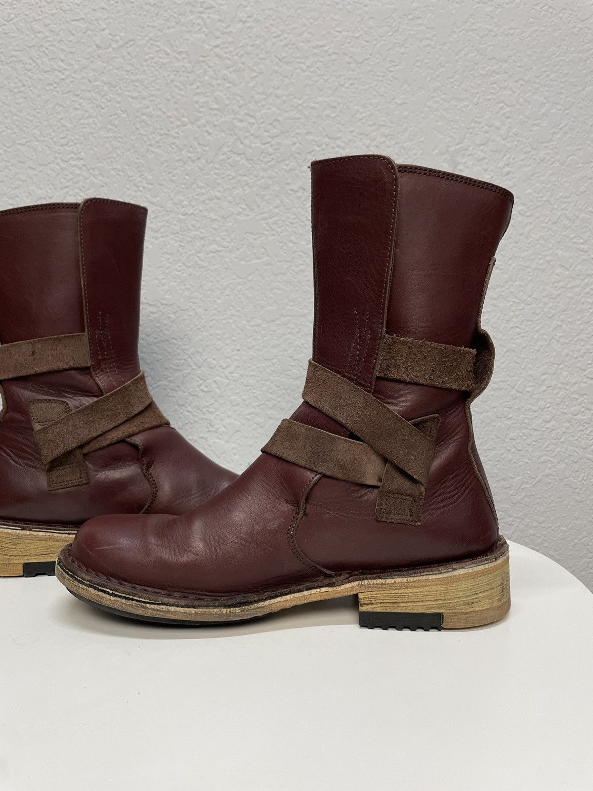 Hedi Slimane Vintage Rick Owens Vibe Burgundy Leather Moto Biker Boots Size US 9 / EU 42 - 7 Thumbnail