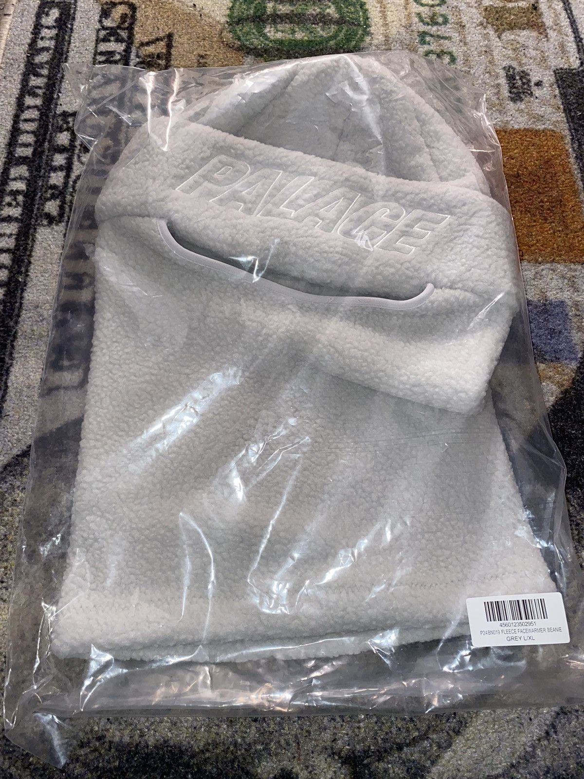 image of Palace Fleece Face Warmer Beanie in Grey, Men's