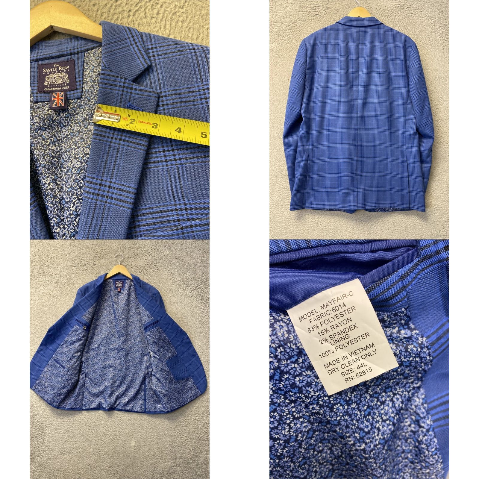 Vintage VINTAGE Savile Row Blue Glen Plaid Blazer 44L Wool Classic Fit Handmade British Mens Size 44L - 8 Thumbnail