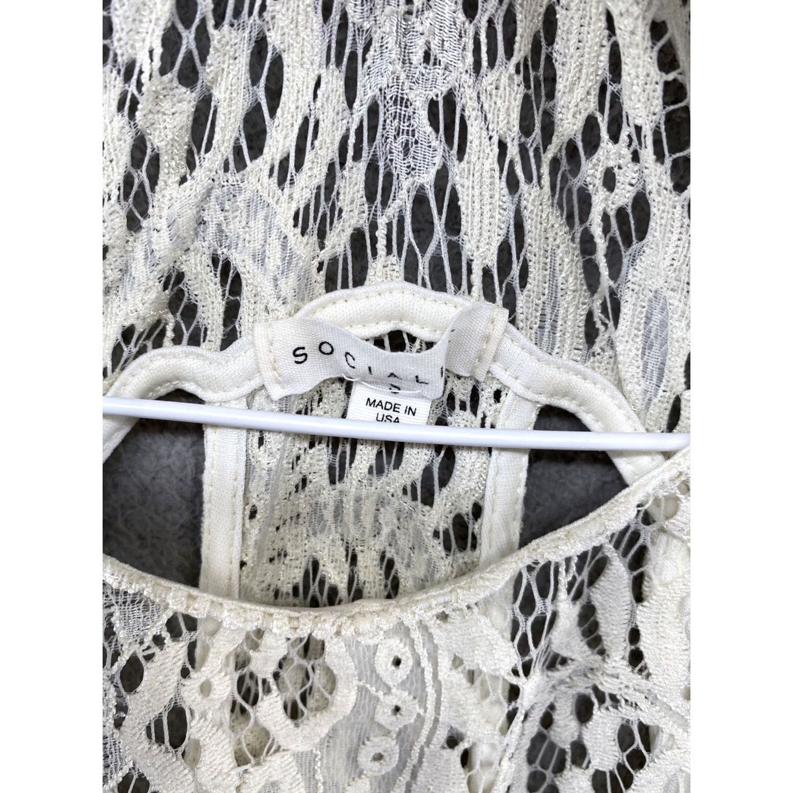 Vintage Socialite Womens Lace Knee Length Ivory Pullover Dress Size S, Bodycon Boho Style Size S / US 4 / IT 40 - 4 Thumbnail