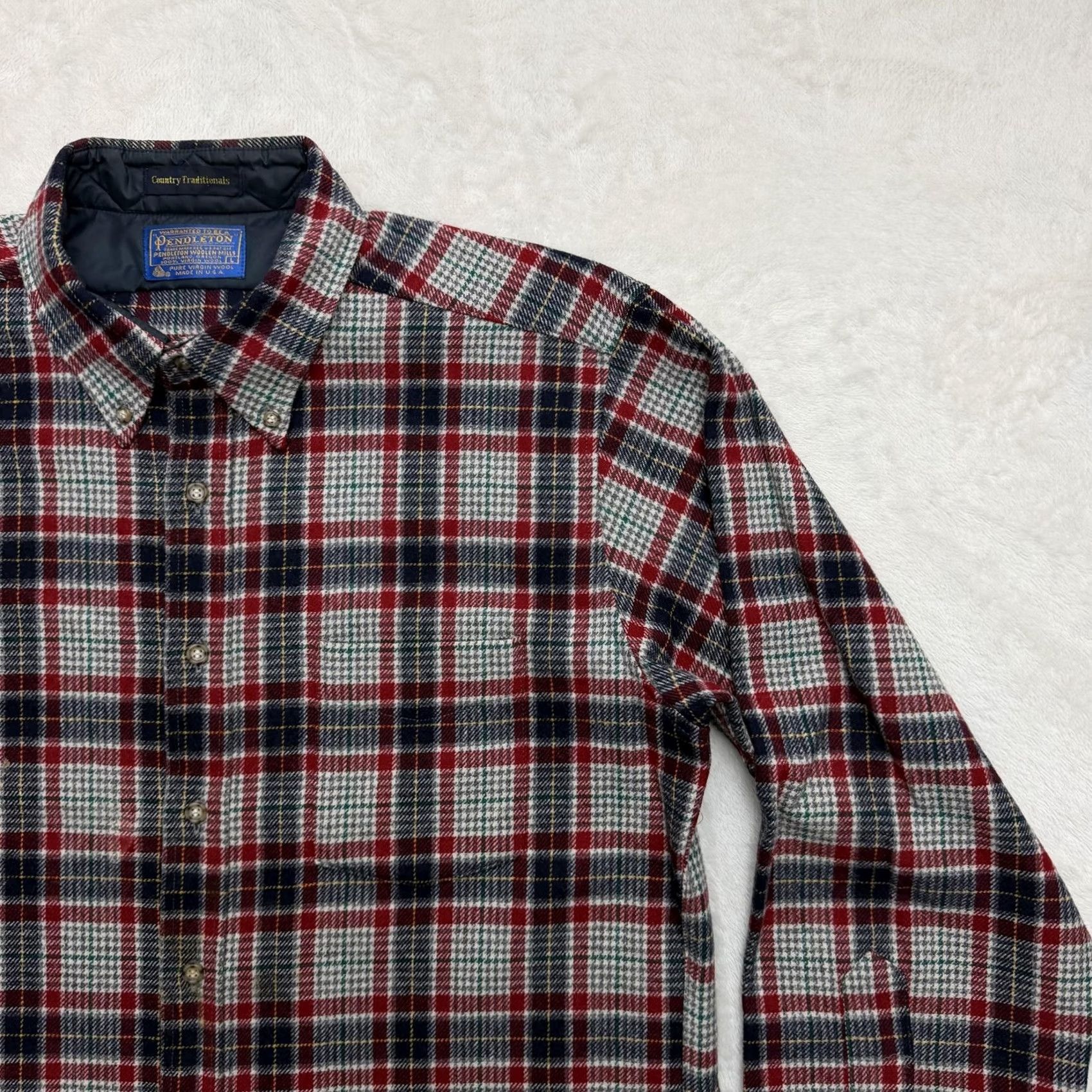 Pendleton VINTAGE Pendleton Flannel Shirt Mens L Button-Up Red Plaid Wool Made In USA Size US L / EU 52-54 / 3 - 3 Thumbnail