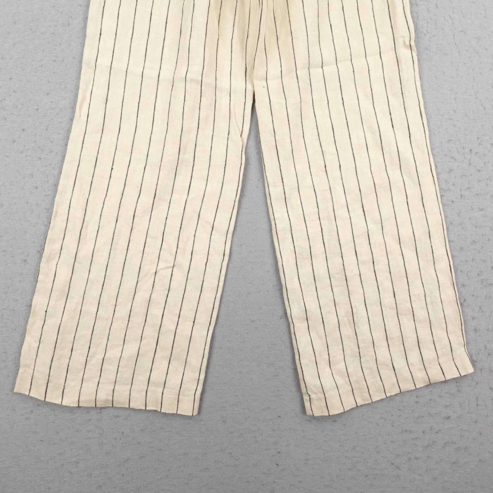 Vintage Pomandère Pants Womens 6 Beige Linen Pinstripe High Rise Wide Leg Baggy Chino Pants, Relaxed, 30 Inseam, Elastic Waist, Pockets, Striped, 0? Size 28" / US 6 / IT 42 - 7 Thumbnail