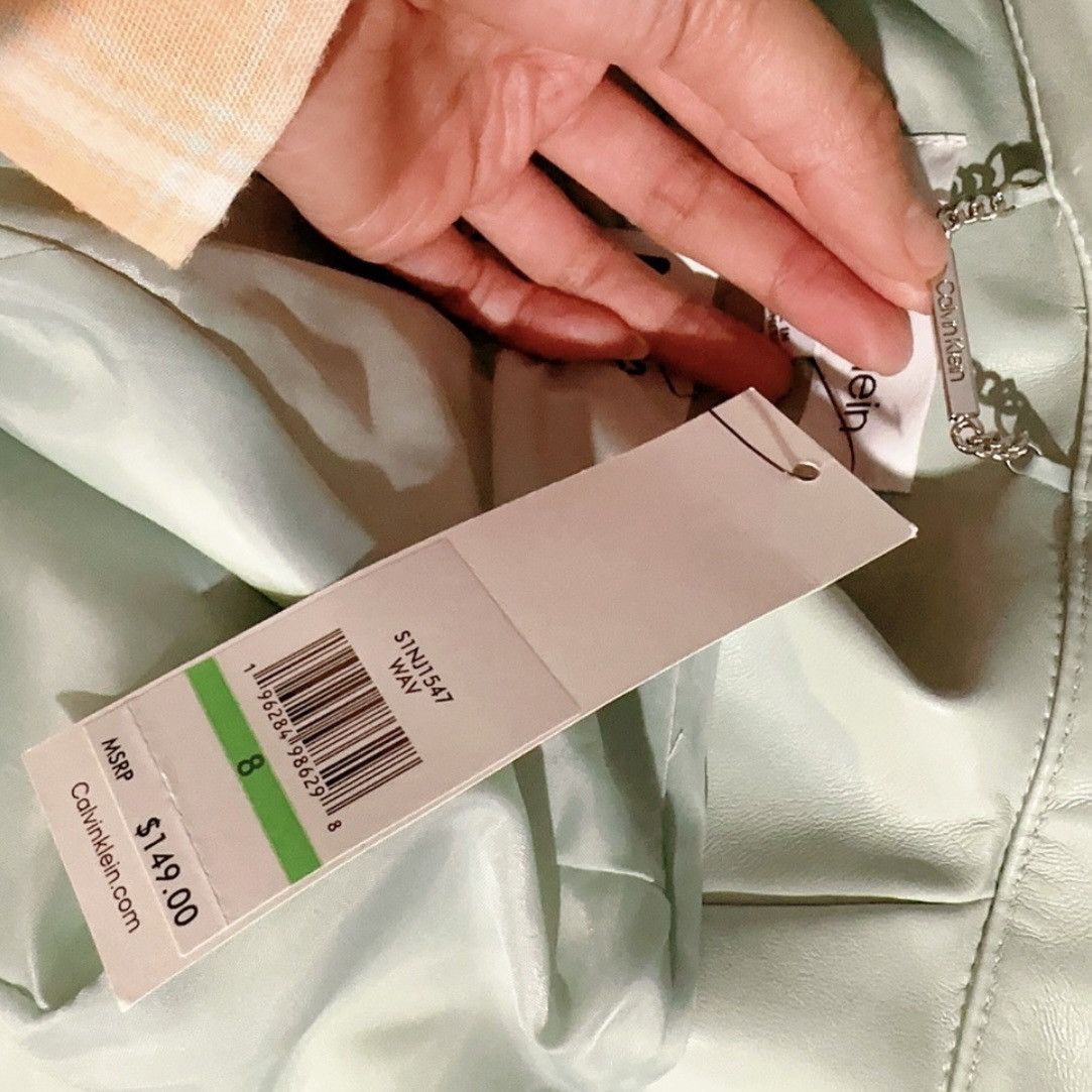 Calvin Klein × Designer Calvin Klein soft leather jacket light Green silver logo b Size M / US 6-8 / IT 42-44 - 8 Thumbnail