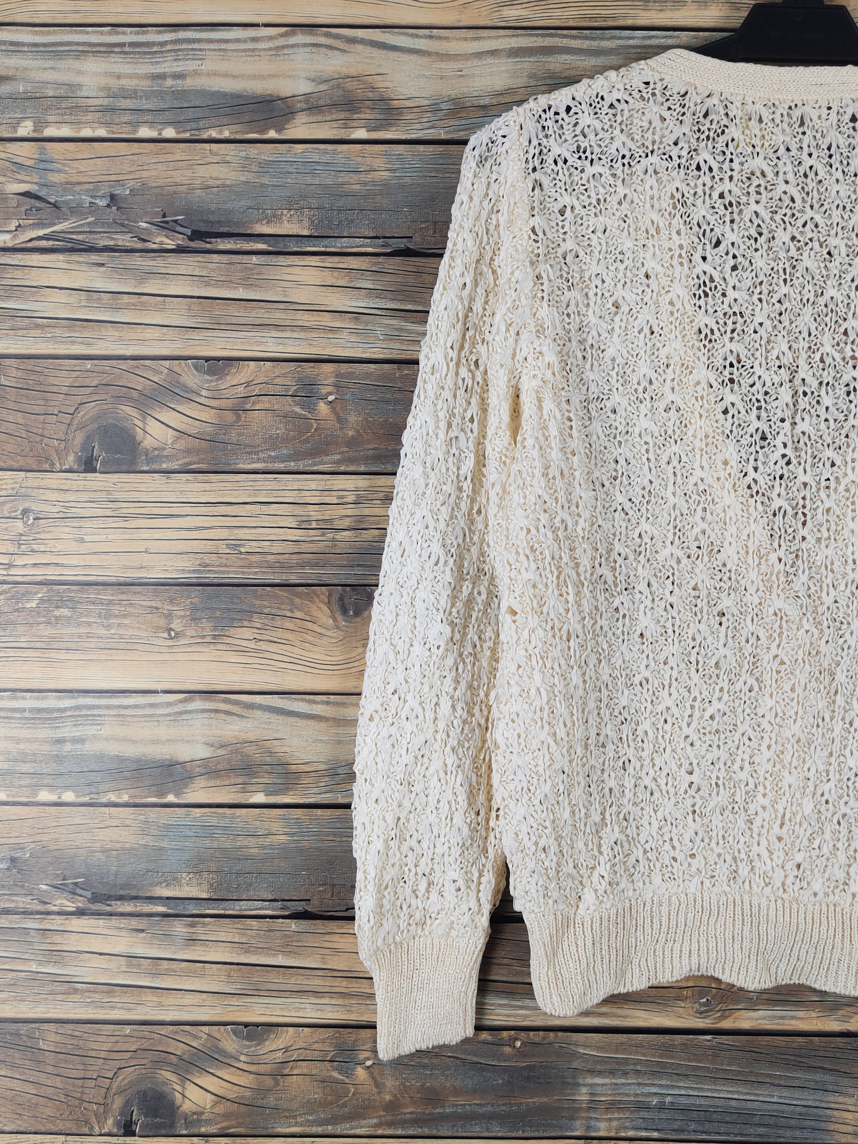 Homespun Knitwear Karinca-PK Yellow Crochet MeshNet Knitwear Cardigan #W1771 Size US M / EU 48-50 / 2 - 8 Thumbnail
