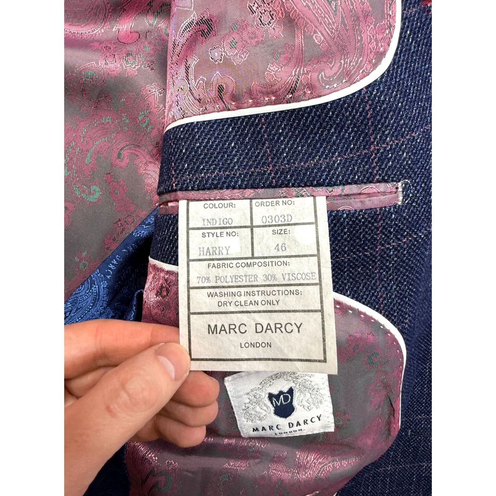 Vintage Marc Darcy London Blazer Vest 2 Piece Blue Indigo 46 Mens Suit Set Blazer Vest 2 Piece Blue Indigo 46 Size 46R - 5 Thumbnail