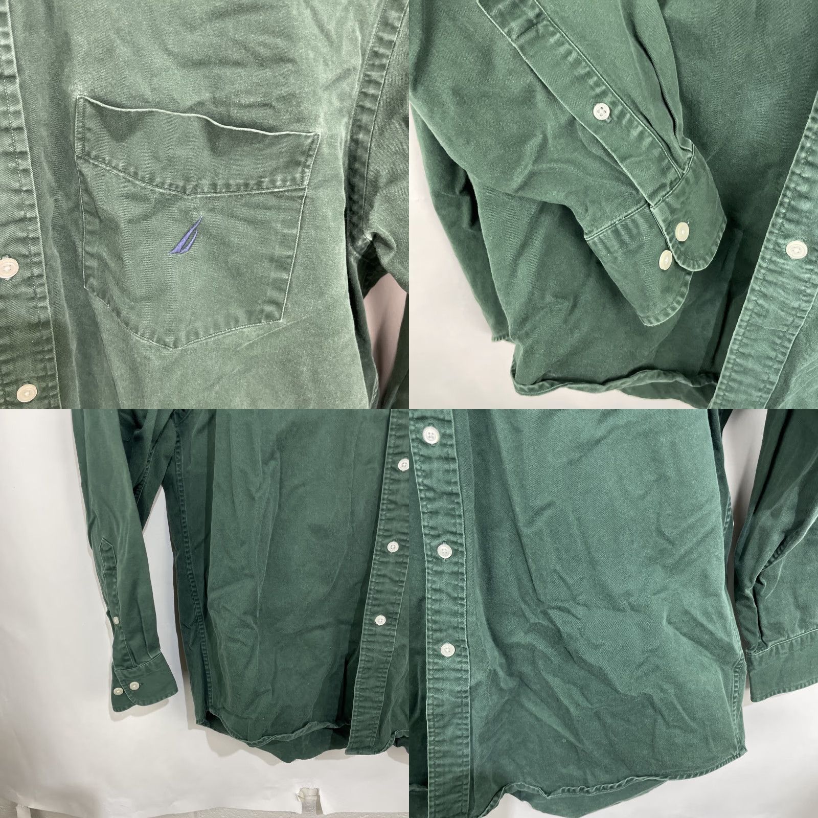 Nautica Nautica Long Sleeve Button Down Dress Shirt XL Extra Large Green Thick Heavy Men Cotton Button-Up Shirt with Pockets" Size 46R - 8 Thumbnail