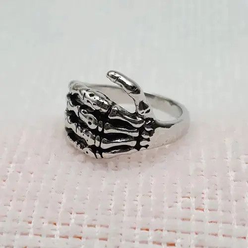 Ring Of Fire Silver Gothic Skulls Skeleton punk Hand Ring Size - 10 RGN Size ONE SIZE - 3 Thumbnail