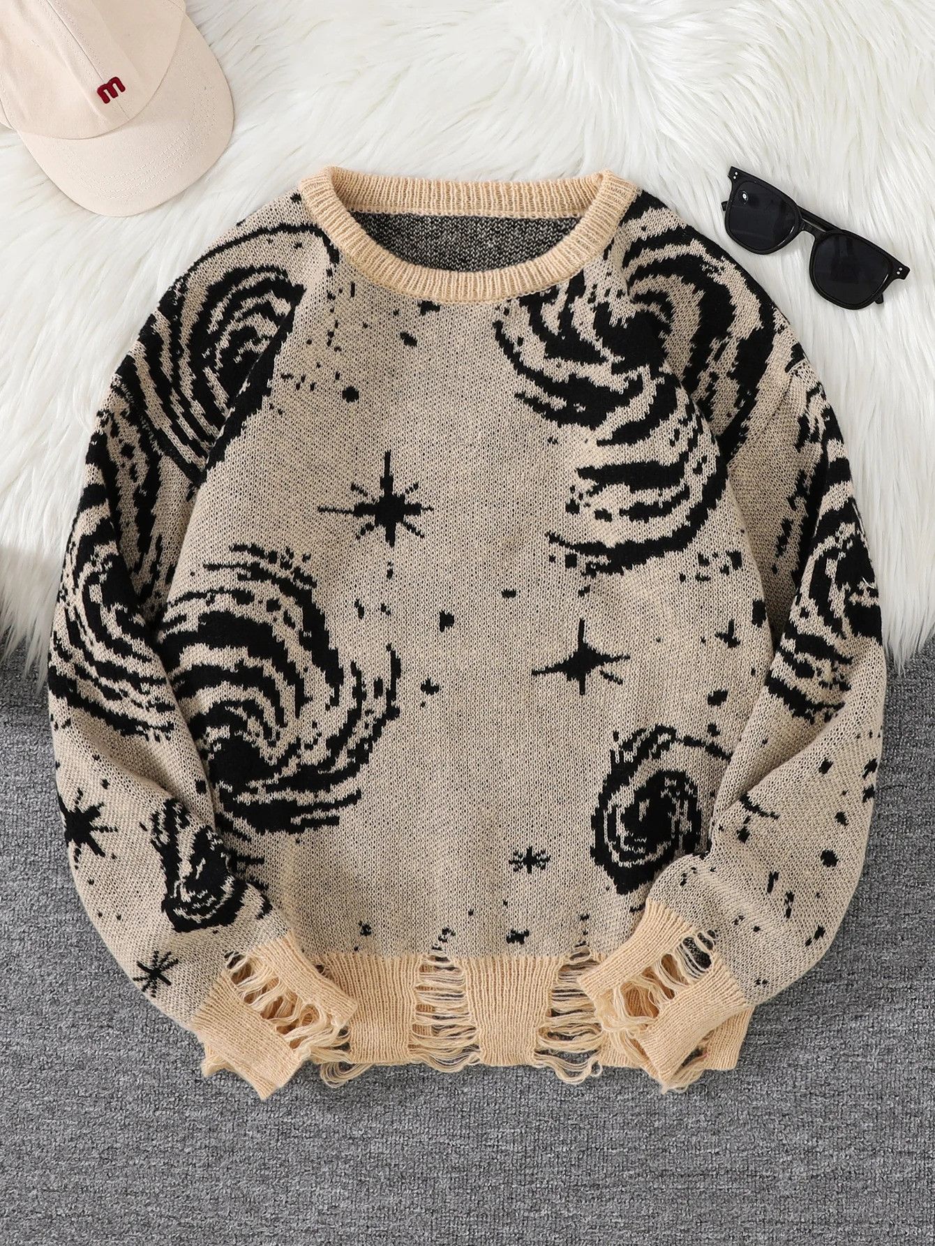 Vintage Ripped Abstract Starry Sky Pattern Pullover Ripped Sweater Size US L / EU 52-54 / 3 - 1 Thumbnail