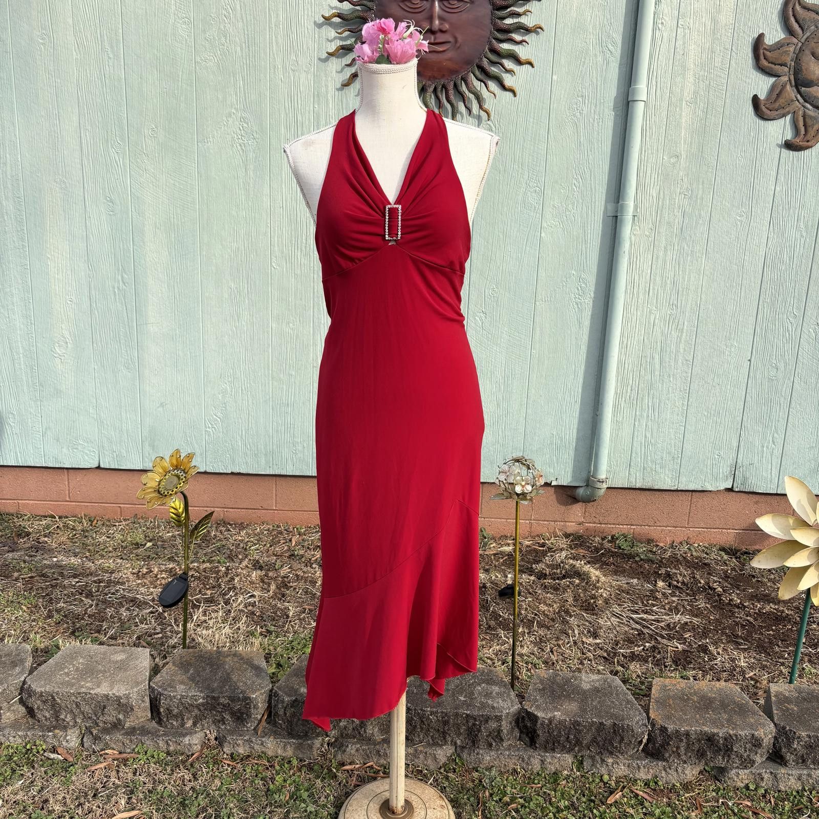 Other Y2K red rhinestone halter neck handkerchief dress Size ONE SIZE - 1 Thumbnail