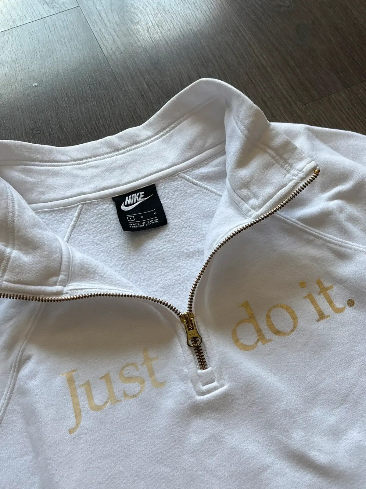 Nike Nike Sz L Half Zip Neck Swoosh Just Do It White Gold Size L / US 10 / IT 46 - 9 Thumbnail
