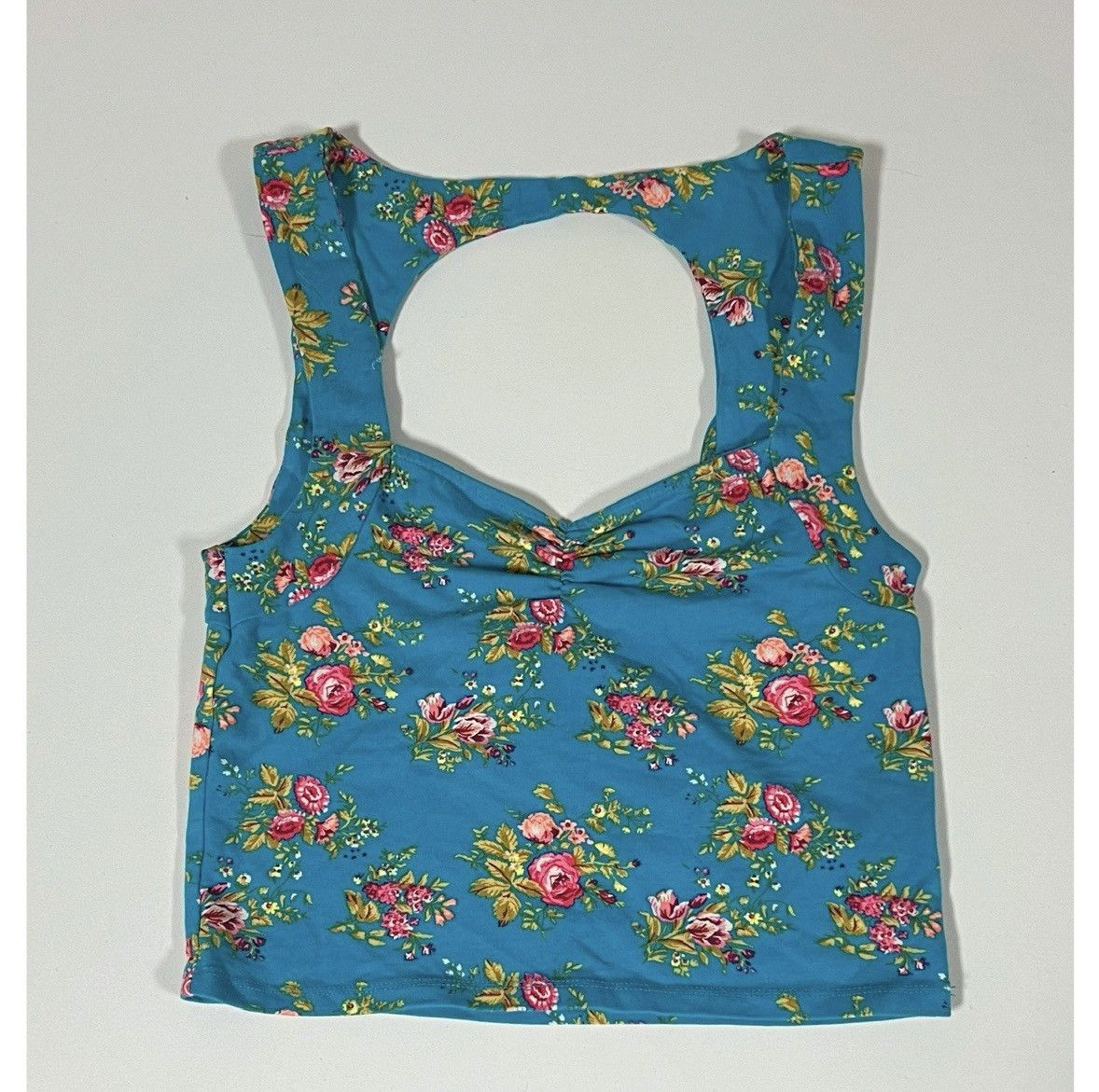 Japanese Brand Teal Floral Cut-Out Tank Crop Top Shirt Blouse Tee Size S 🌸✨ Size S / US 4 / IT 40 - 1 Thumbnail