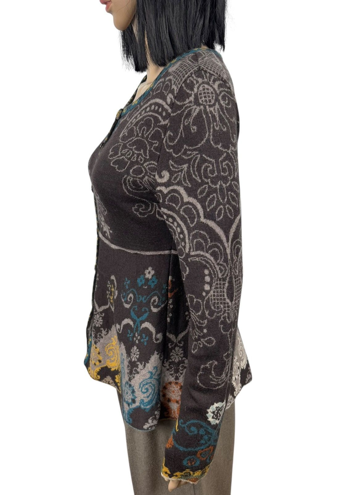 Designer Ivko Wool Cardigan Button Up Embroidered Flowers Printed Size L / US 10 / IT 46 - 5 Thumbnail