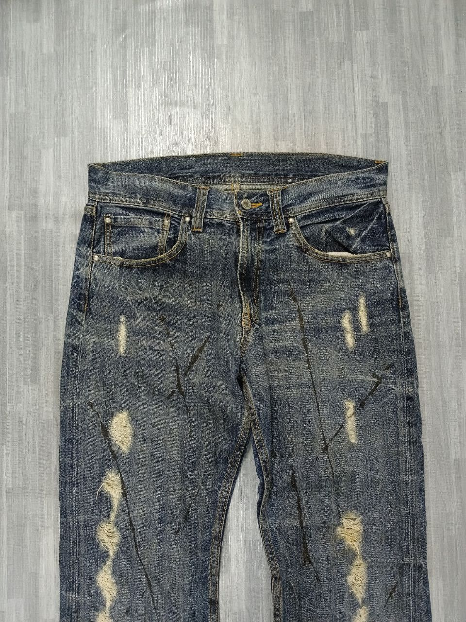 Japanese Brand FLARE SICK RIPED SPLATTED UNBRANS DENIM PANTS Size US 32 / EU 48 - 4 Thumbnail