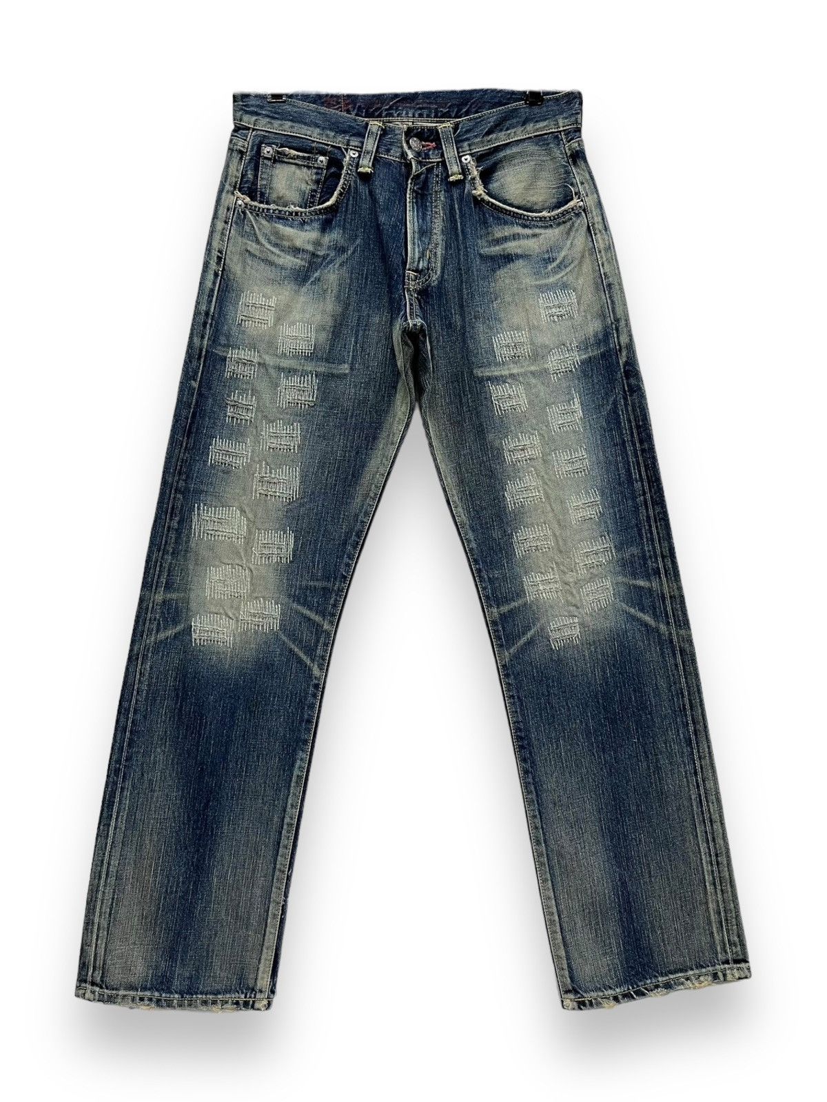 Edwin FYE🔥Vintage EDWIN 504 Japan Grunge ZigZag Distressed Denim Size US 30 / EU 46 - 2 Thumbnail