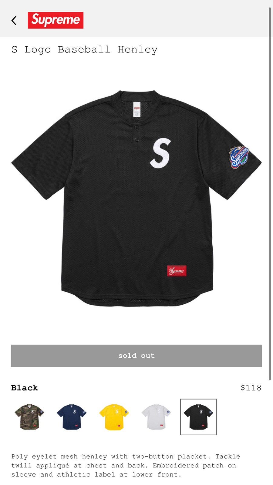 Supreme Supreme S Logo Baseball Henley Size US L / EU 52-54 / 3 - 5 Thumbnail