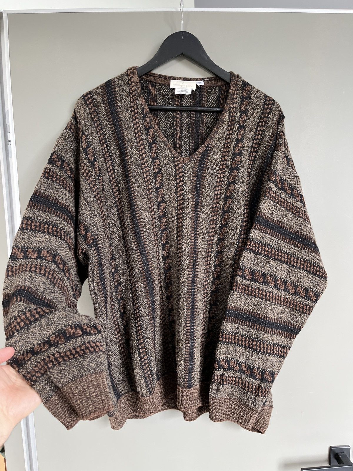 Ermenegildo Zegna Ermenegildo Zegna Chunky Brown heavy Knit Wool Sweater Size US XL / EU 56 / 4 - 8 Thumbnail