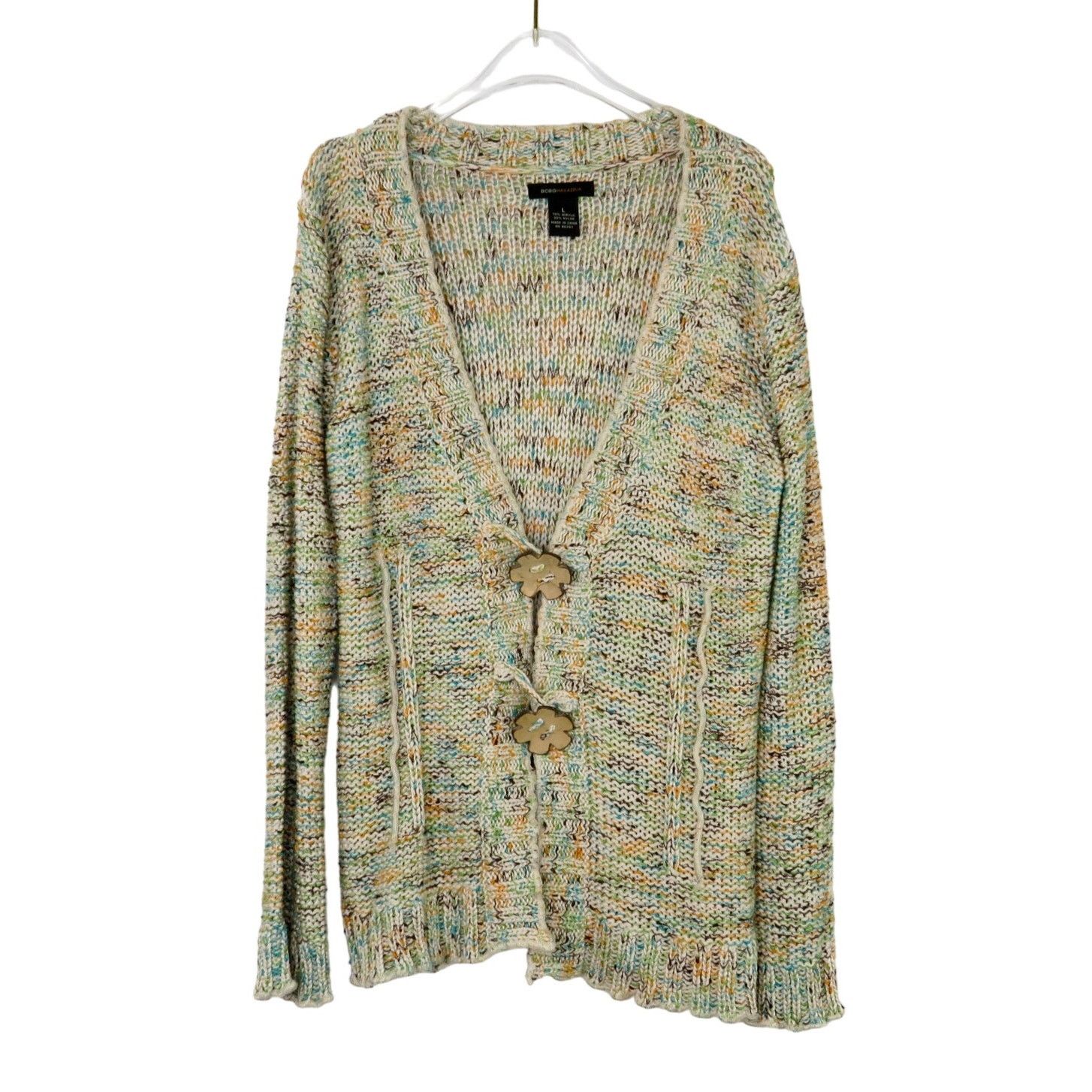 Bcbgmaxazria Y2k BCBGMAXAZRIA Multi Color Rainbow Knit Cardigan Large Size L / US 10 / IT 46 - 2 Thumbnail