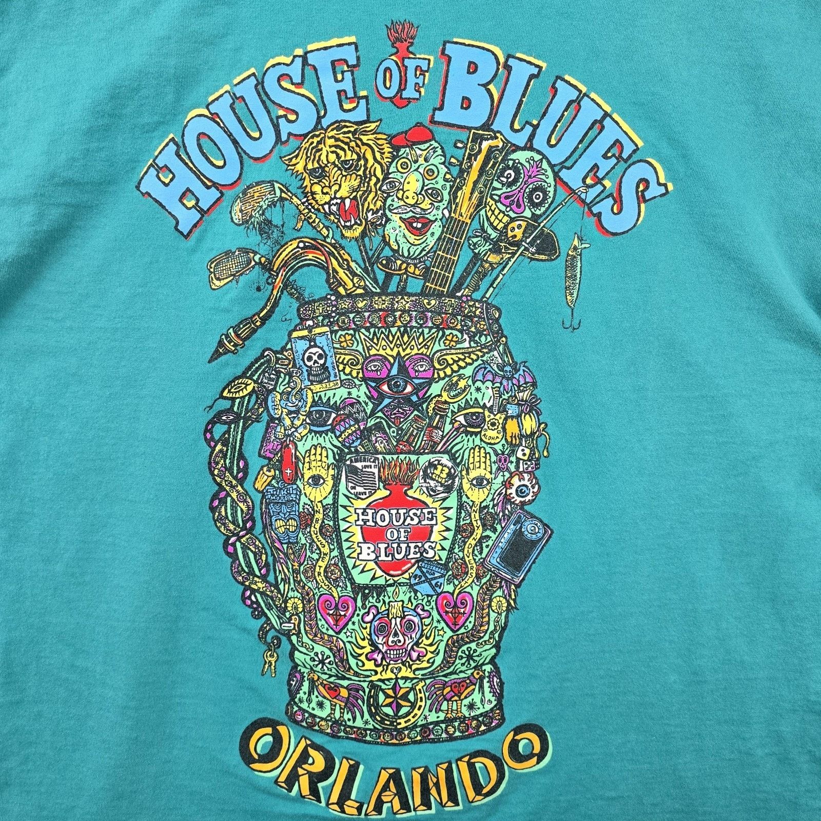 Fruit Of The Loom Vintage House Of Blues Shirt Mens XL Green Orlando 90s Size US XL / EU 56 / 4 - 3 Thumbnail