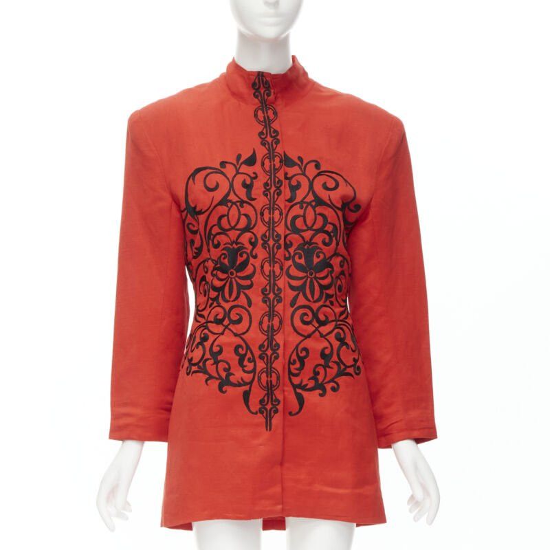 Gianfranco Ferre GIANFRANCO FERRE Vintage red black floral embroidery stand collar jacket M Size M / US 6-8 / IT 42-44 - 1 Thumbnail
