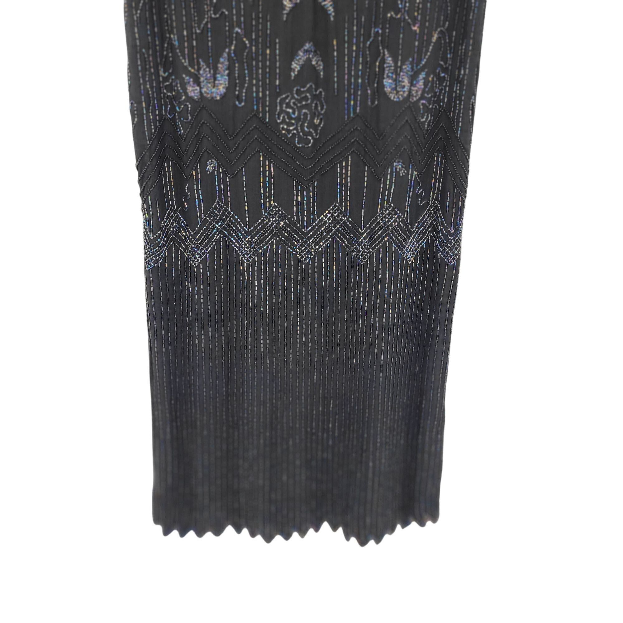 Vintage Vtg 80s Does 20s Black Oil Slick Beaded Silk Flapper Dress S Size M / US 6-8 / IT 42-44 - 11 Thumbnail