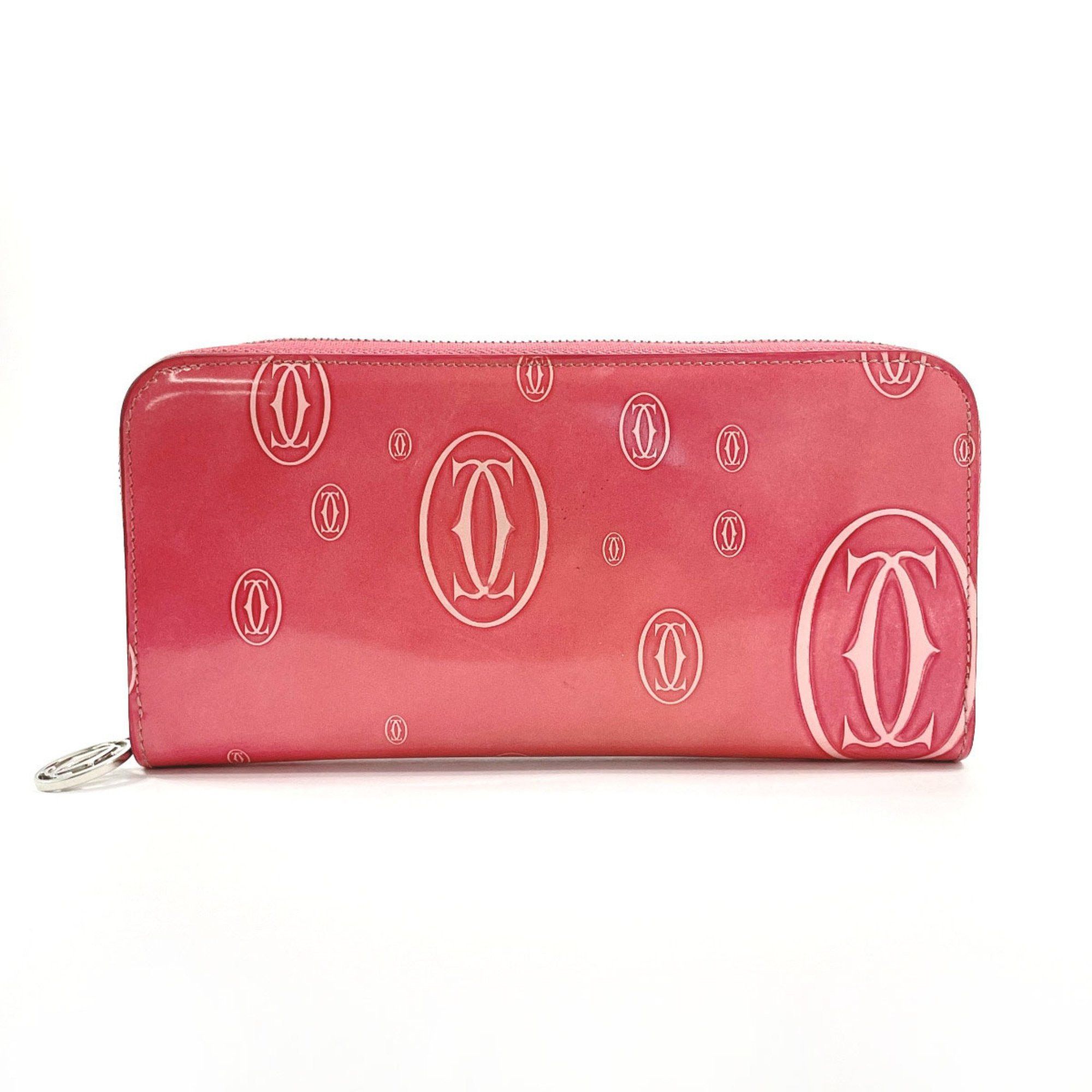 image of Cartier Happy Birthday Round L3001255 Long Wallet Patent Leather Pink Women's F4013957