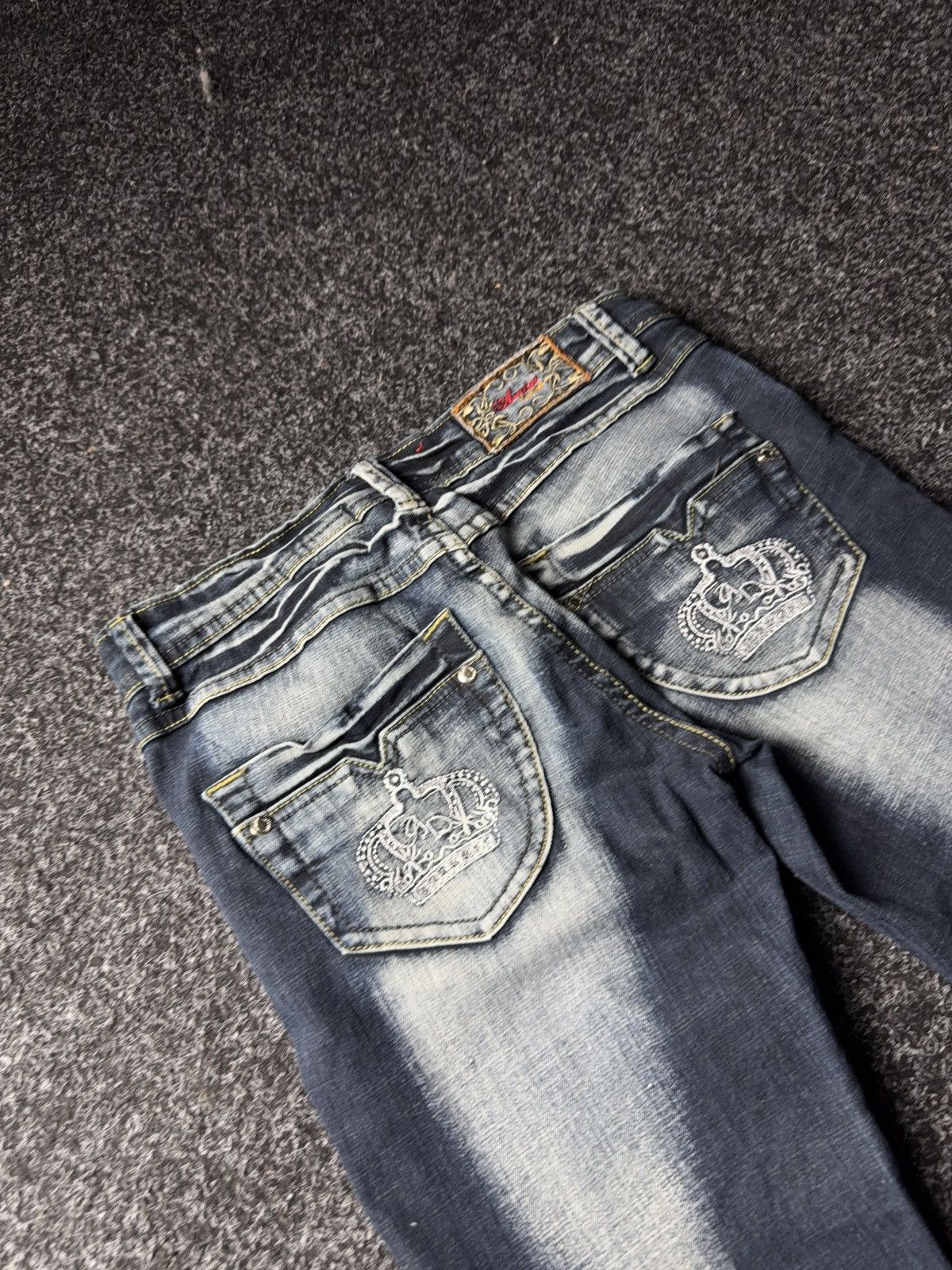Japanese Brand Retro 00s Amadee Crown Embroidery Flare Jeans Y2K Vintage Size 29" - 14 Thumbnail