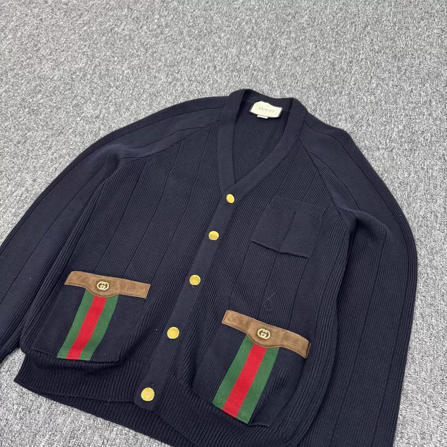 Gucci Gucci Gold Red/Green Stripe Suede Pocket Wool Cardigan XS Size US XS / EU 42 / 0 - 3 Thumbnail
