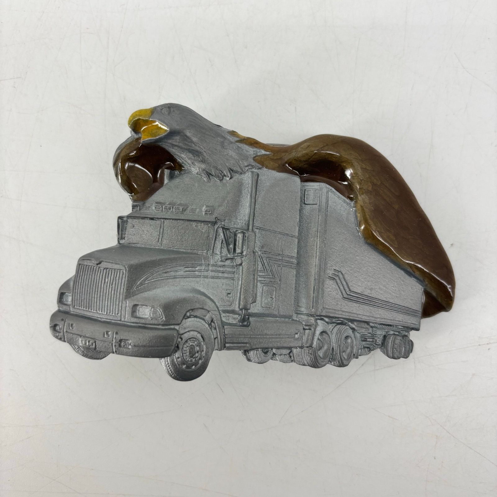 Vintage Semi Truck Trucker Belt Buckle Flying Enamel Eagle Pewter Size ONE SIZE - 1 Thumbnail