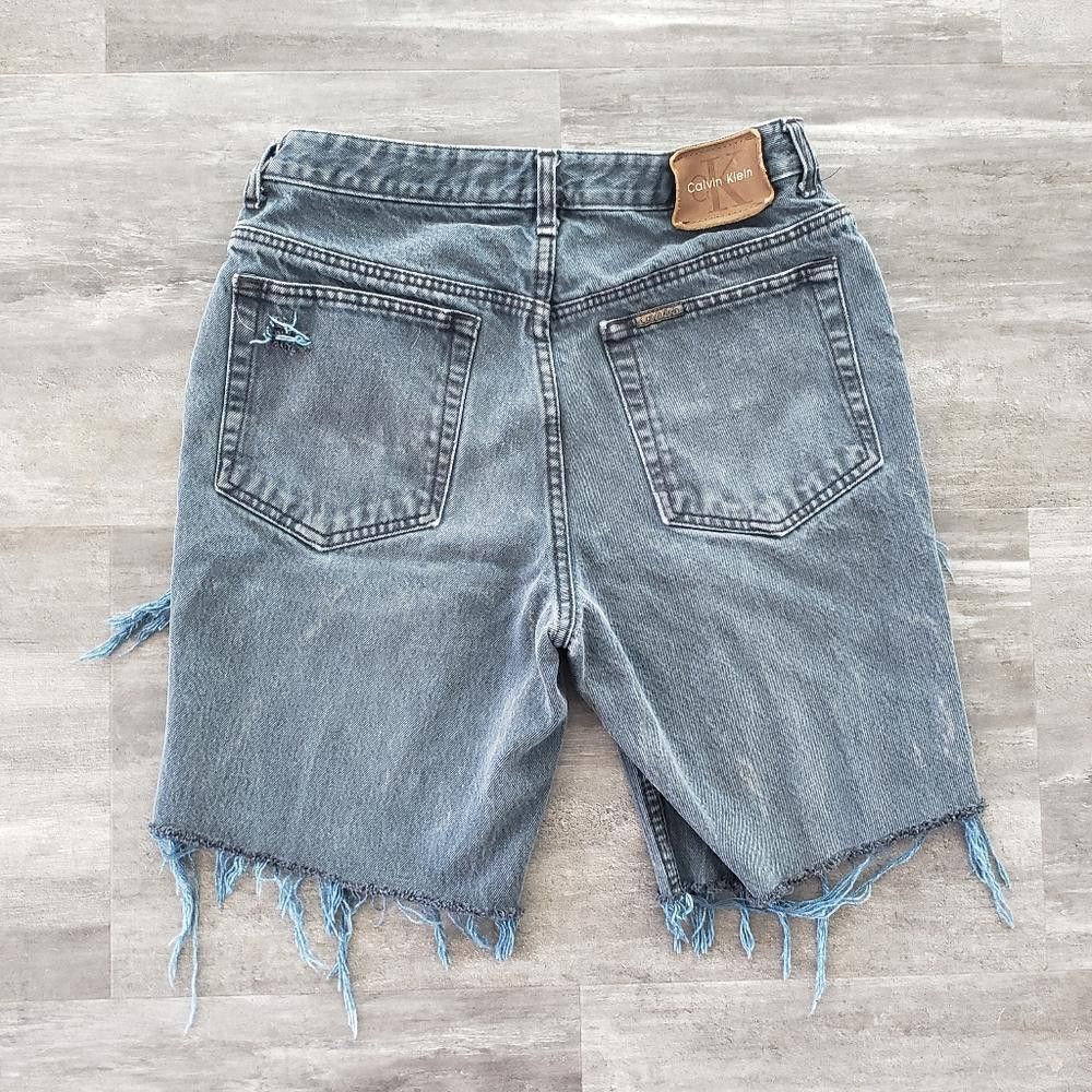 Designer Dark Denim Distressed CK Jean Short Size 34" / US 12 / IT 48 - 2 Thumbnail
