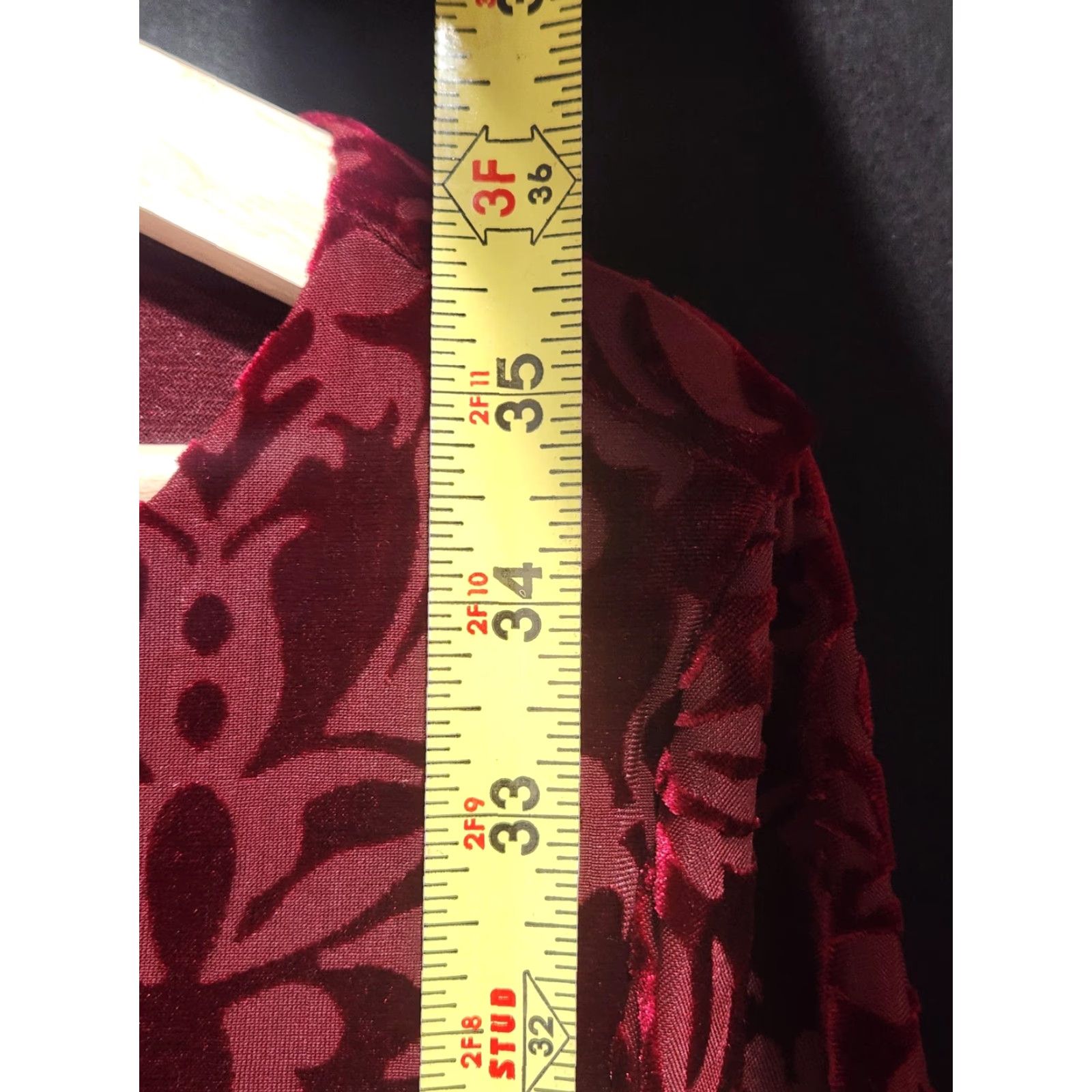 Velvet Beige By Eci Dress Womens Medium Red Velvet Floral Bell Sleeve Shift Party Short Size 32" / US 10 / IT 46 - 4 Thumbnail