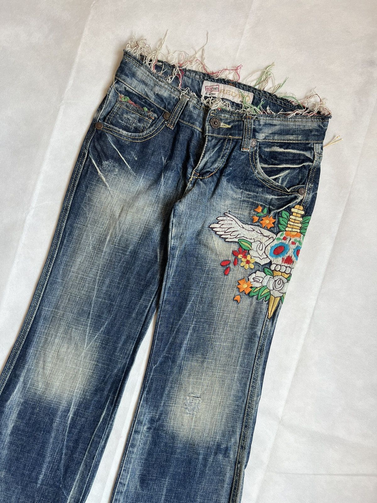 Japanese Brand Red Pepper Flare Denim Skulls Punk Washed Denim Size 30" / US 8 / IT 44 - 3 Thumbnail