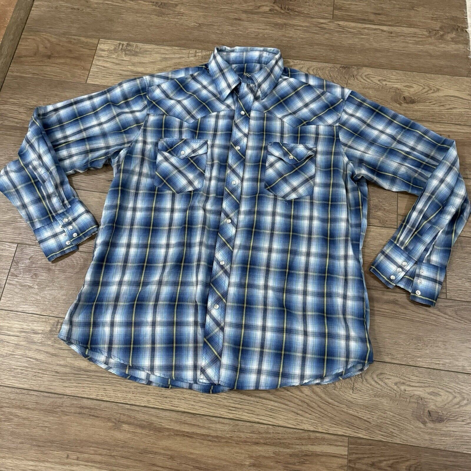 Wrangler Vintage 90s Wrangler Blue Plaid Snap Button Shirt Size US XL / EU 56 / 4 - 1 Thumbnail