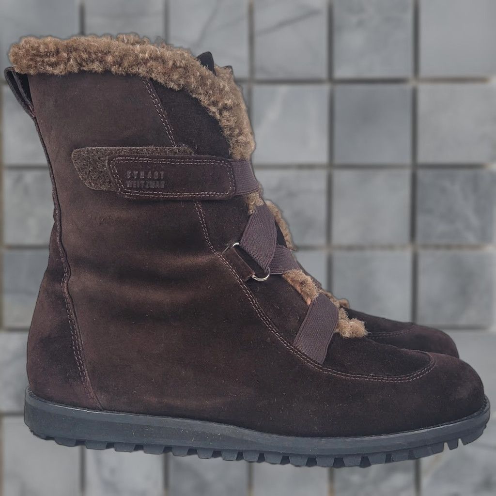 Stuart Weitzman Stuart Weitzman Boots Womens 8.5 Brown Suede Ankle Bootie Faux Fur Lined Buckle Comfortable Rubber Sole Winter Womens Size US 9 / IT 39 - 1 Thumbnail
