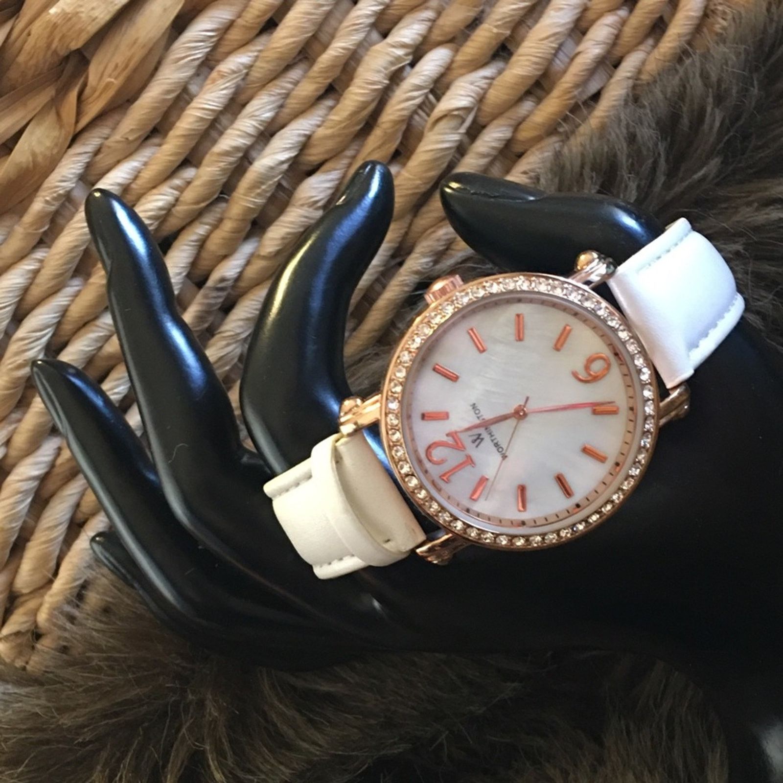 Ladies Worthington White Leather Band Watch, Women's
