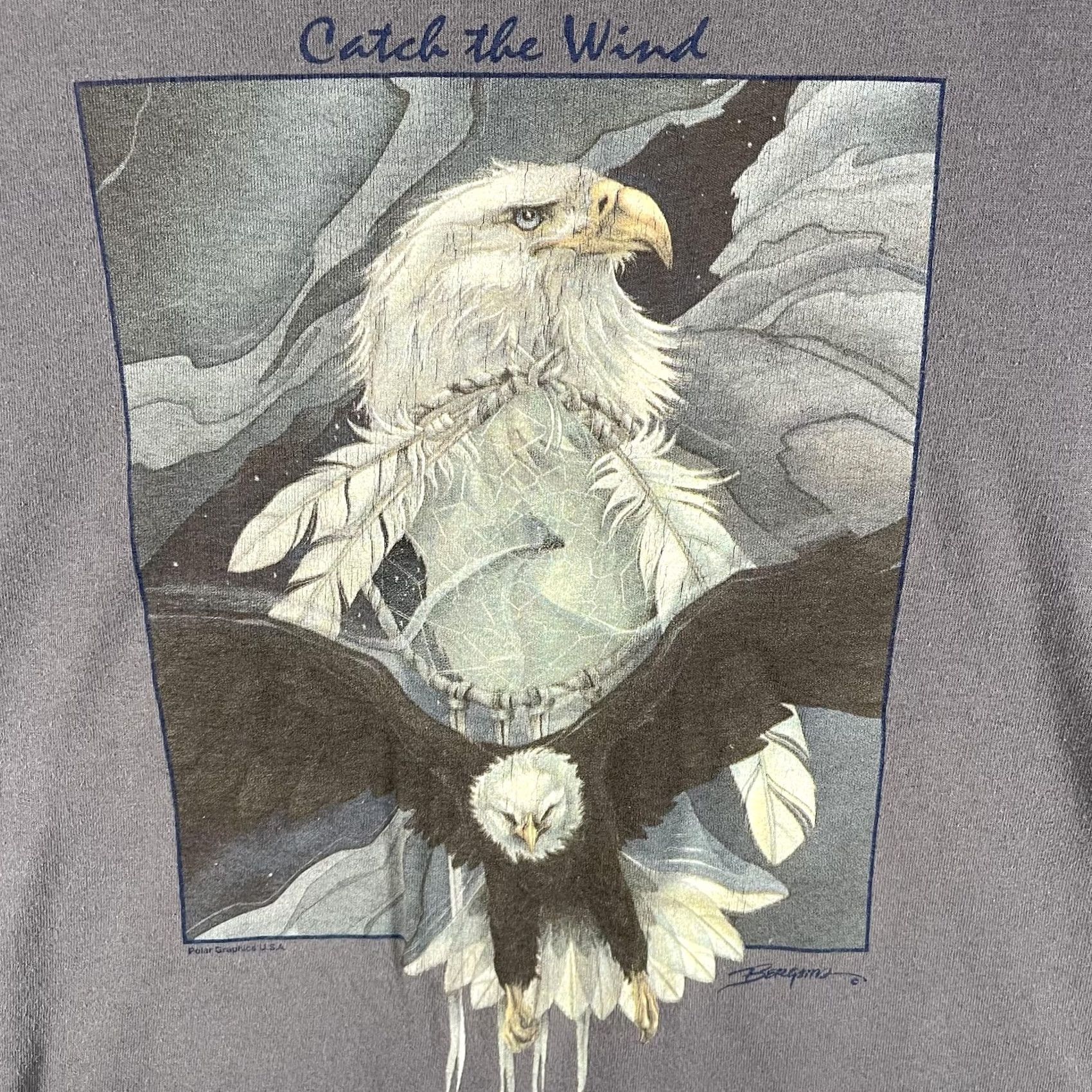 Anvil VINTAGE Anvil Mens XL Blue Catch The Wind Bald Eagle Graphic Tee 90s Y2K Shirt Shirt Mens XL Blue Eagle Nature Graphic Print Size US XL / EU 56 / 4 - 4 Thumbnail