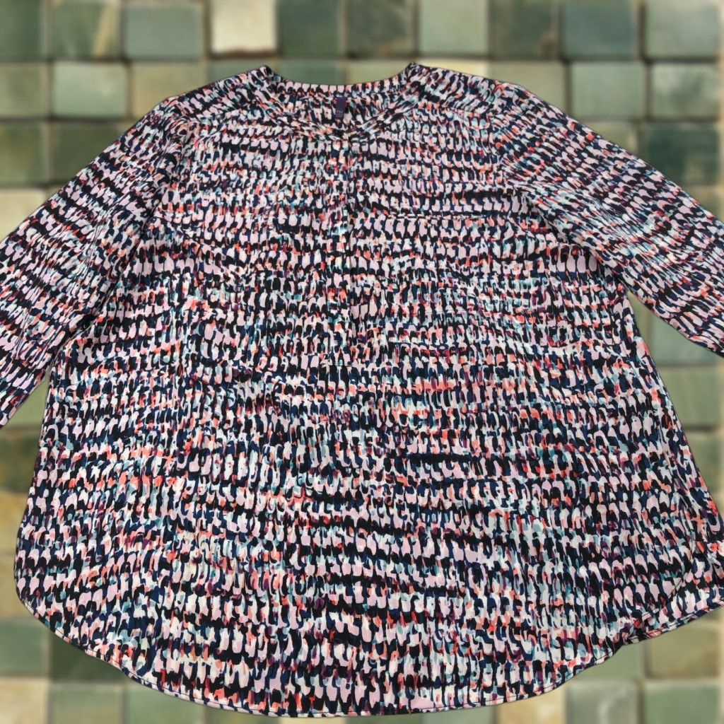 NYDJ NYDJ Blouse Multicolor Abstract Peasant Button 3/4 Sleeve Round Neck Smock Popover Knit Lightweight Casual Womens Medium Size M / US 6-8 / IT 42-44 - 1 Thumbnail