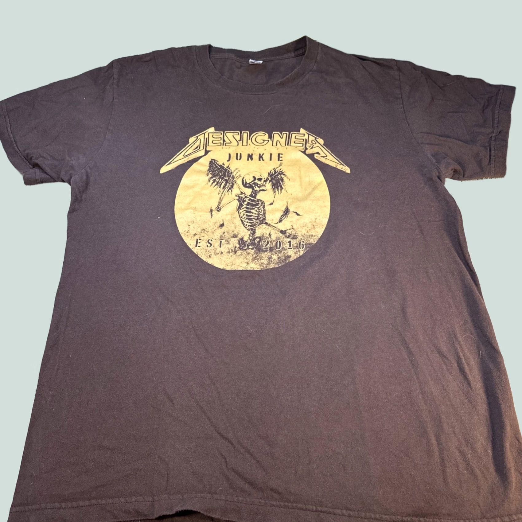 Vintage Bella + Canvas Designer Junkie Unisex T-Shirt Skull Angel Graphic Crew Neck Short Sleeve Brown Large Cotton Shirt Mens Regular Fit Size US L / EU 52-54 / 3 - 1 Thumbnail