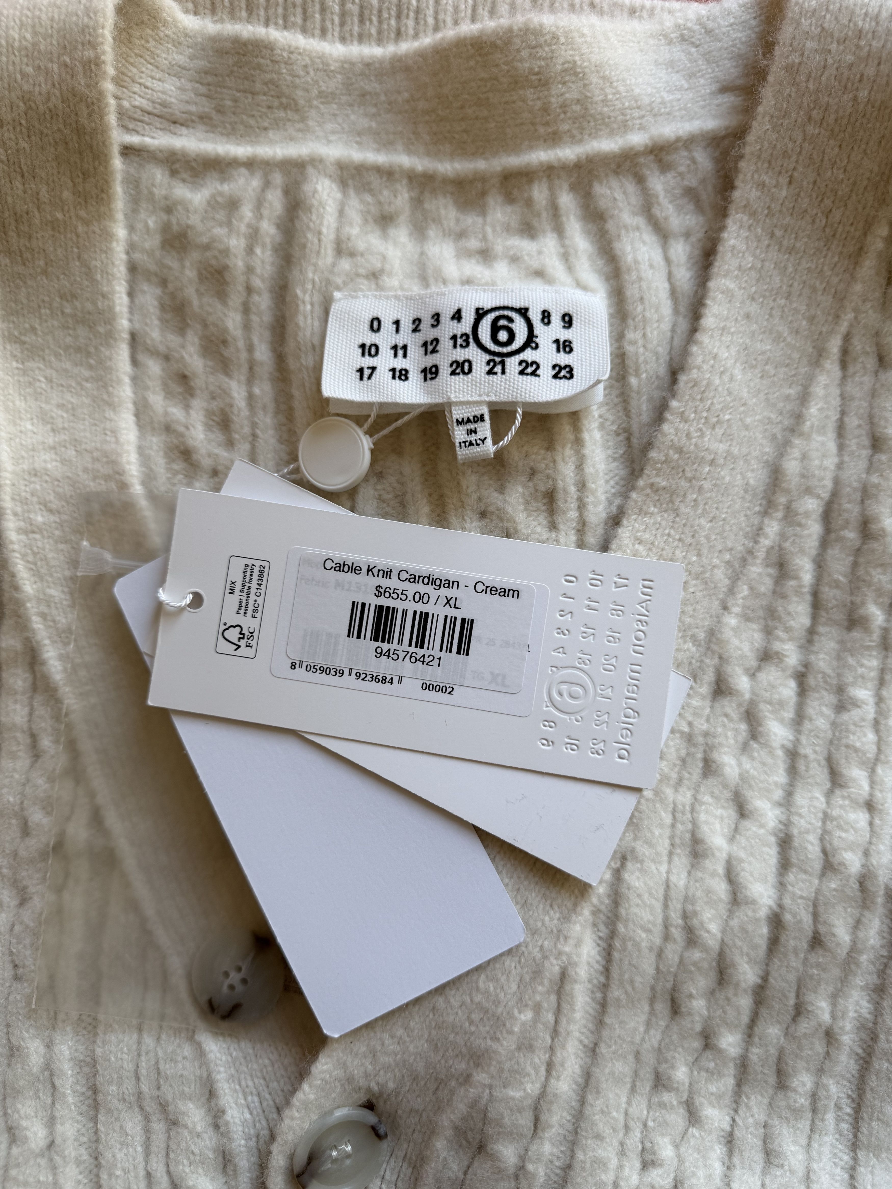 MM6 MM6 Maison Margiela Cable Knit Cardigan in Cream Size US L / EU 52-54 / 3 - 9 Thumbnail