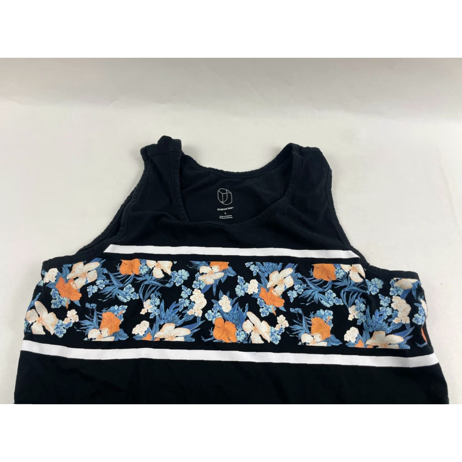 Vintage Original Use Tank Top Women's Size Large Black White Stripes Floral Sleeveless Size L / US 10 / IT 46 - 4 Thumbnail