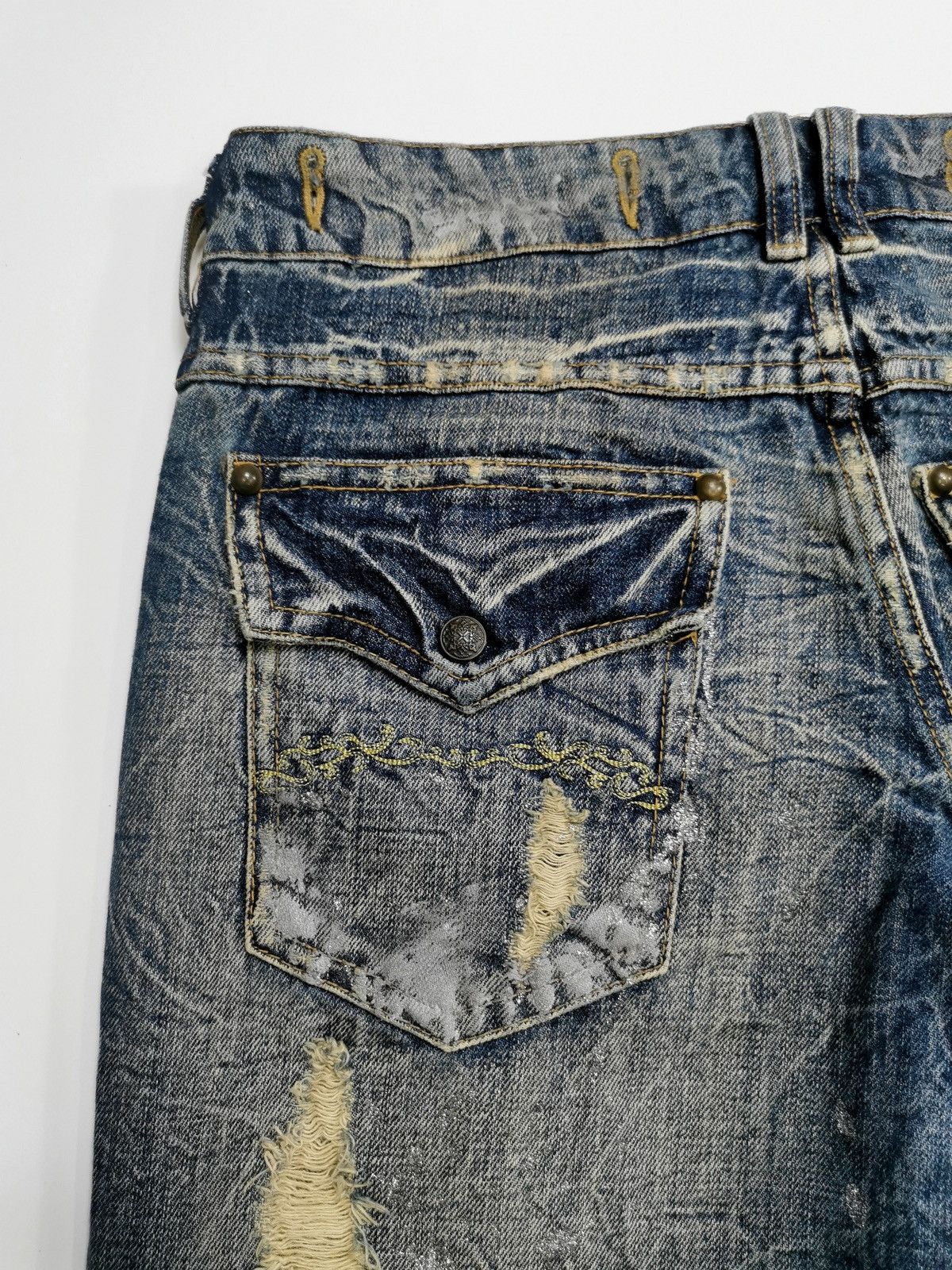 Tornado Mart Midas Japan Silver Paint Distressed Denim Jeans Size US 32 / EU 48 - 9 Thumbnail